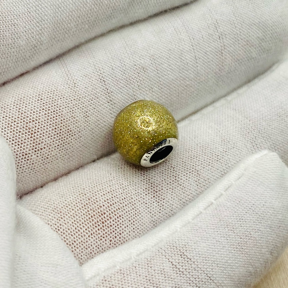 EUC Pandora 796327EN146 Sterling Silver Golden Enamel Glitter Ball Charm - Picture 3 of 8